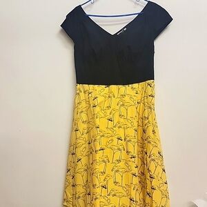 Black and Yellow Flamingo Retro Dress 18w eShakti euc